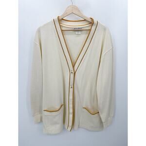 Eccotoo Womens Cream Knit Cardigan Sweater Size 2X Academia Preppy Quiet Luxury